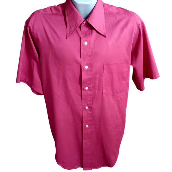 Vintage Men's Large Shirt 1970's 417 Van Heusen V-Taper VanoPress Burgundy Mod - Picture 2 of 4